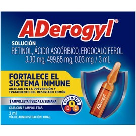 ADerogyl Multivitamínico 5 Ampolletas de 3 ml. Con Vitaminas A, C y D, Fortalece el Sistema Inmune y Refuerza tus Defensas