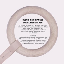 Microfiber Soft Leather Dog Leash -Wood Handle Girl Puppy Leash Made of Faux Leather - with Gold Alloy Hardware, Beech Ring - Fashion Accessories for Pets - Pink, Medium, 47.2" Long