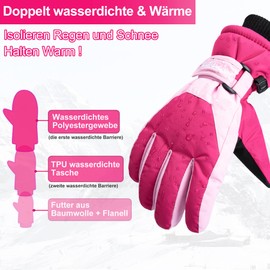 ThxToms Children's Ski Gloves, Winter Snow Ski Gloves -15°C, PU Palm Tree, Windproof, Waterproof, Warm Fleece, Sports, Snowboard, Skiing, Cycling Gloves, Boys and Girls for 4-13 Years Old