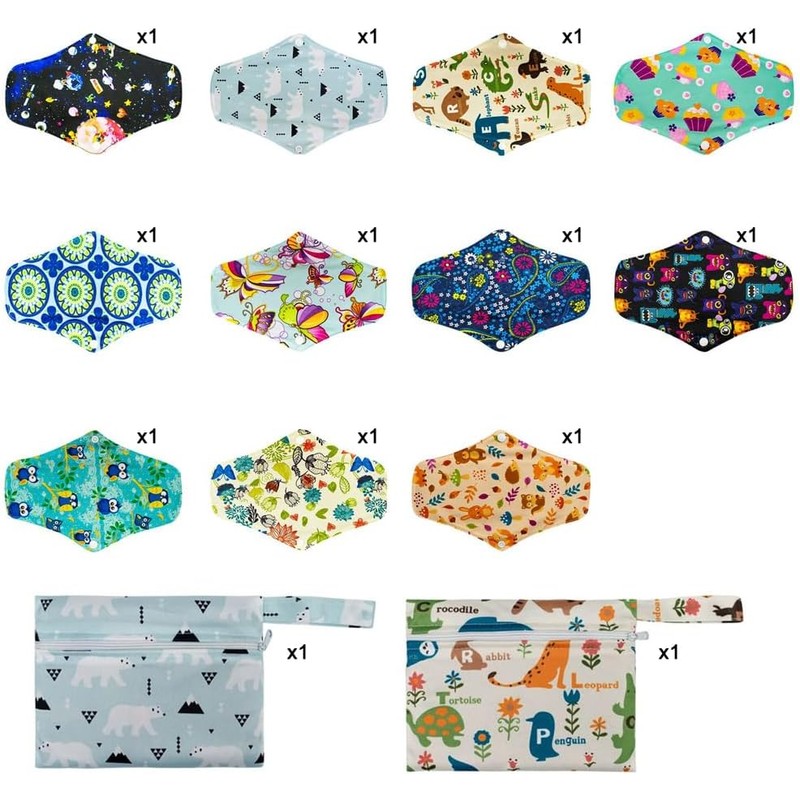 11 pcs Almohadillas Menstruales Reutilizables de Carbón de Bambú Toallas
