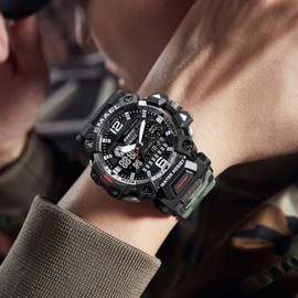 findtime Watches Men's Military Digital Watch for Men Camouflage Watch Men Sporty 5ATM Waterproof Outdoor Tactical Watch 12/24H LED Stopwatch Shockproof Alarm Date, Green, Strap.