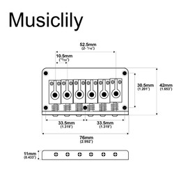 Musiclily Pro 52.5mm(2-1/16 inch) Hardtail Fixed Bridge PRS Style Saddle Non-Tremolo Bridge for Strat Tele Style Electric Guitar, Black
