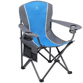 ALPHA CAMP Oversized Camping Folding Chair Heavy Duty Steel Frame Support 350 LBS Collapsible Padded Arm Chair with Cup Holder Quad Lumbar Back Chair Portable for Outdoor/Indoor