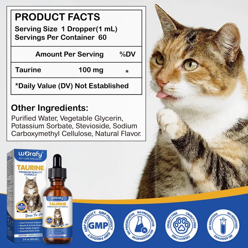 Pure Taurine for Cats–Taurine Supplement for Cats-Support for Heart,Vision &