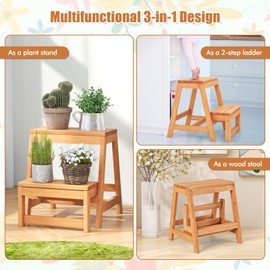 S AFSTAR Folding Plant Stand, 2-Tier Wooden Step Ladder Flowerpot Shelf, Multipurpose 2-Step Ladder Wood Stool Plant Rack, Indoor Outdoor Plant Display Shelf for Garden Balcony Living Room Home