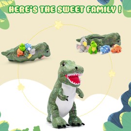 IKASA Mommy Dinosaur Stuffed Animal Mom and Baby Plush Toy, Cute 16" Soft Mama Family Set with Little Mini Babies,Gifts for Kids
