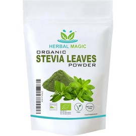 Herbal Magic Organic Stevia Leaf Powder - Natural Sweetener for Smoothies, Shakes, Juices, Baking - 100g Pack | Free from Fillers & Preservatives