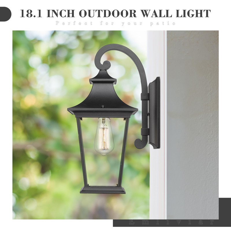 Emliviar Outdoor Wall Lantern, 1-Light Exterior Wall Mount Light with