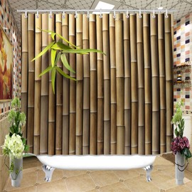 hipaopao Bamboo 3D Printed Outdoor Shower Curtain Zen Japanese Nature Fabric Shower Curtains Sets Bathroom Decor with Hooks Waterproof Washable 72 x 80 inches Brown Green