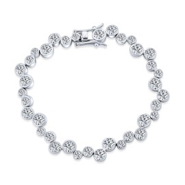 Modern Bride Bridal Zigzagged Staggered Geometric CZ Round Bezel Set Bubble Zirconia Tennis Bracelet Women Girlfriend Wedding, Prom Silver Plated 7.5 Inch