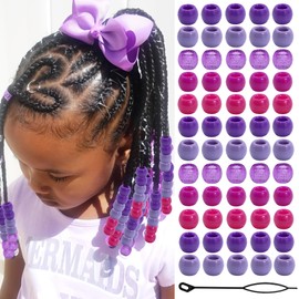 NAISKA 60PCS Purple Beads for Hair Clear Sparkle Braid Bead 5 Colors Gradient Dreadlock Beads Large Hole Bead Braids Accessories for Kids Girls