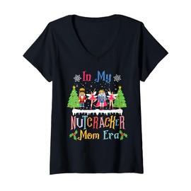 Womens Christmas Nutcracker Mom Era Mama Toy Soldier Xmas Costume V-Neck T-Shirt