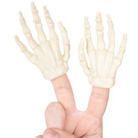 Accoutrements Archie McPhee Funny Glow-in-The-Dark Skeleton Finger Hands: Spooky Set of 2 Novelty Finger Puppets for Tiny, Eerie Gestures