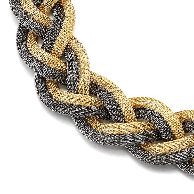 COOLSTEELANDBEYOND Gold and Grey Statement Necklace Pendant, Braided Hollow Cable