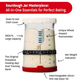 KNEADACE Pro Sourdough Bread Starter Kit - 34 oz Large Capacity Sourdough Starter Jar with 5 unique features for the perfect sour dough bread & sourdough starter kit - sourdough supplies (KA06)