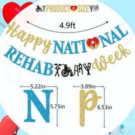 Firefairy Happy National Rehab Week Banner, pre-encordado Semana de Rehabilitación Nacional Decoración de fiesta, Semana de Apreciación de Enfermera, Decoración de fiesta, Dorado, Azul y Negro Brillo