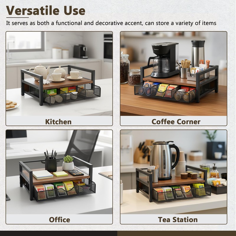 OIHYA Tea Bag Organizer with 6 Compartments Storage Drawer for