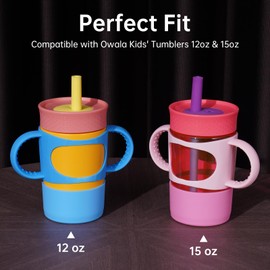 NiHome - Vaso de silicona de doble asa y bota para niños Owala de 12 onzas, 15 onzas, fácil de instalar para que los niños pequeños se agarren y entrenen, protección contra caídas de la manga inferior