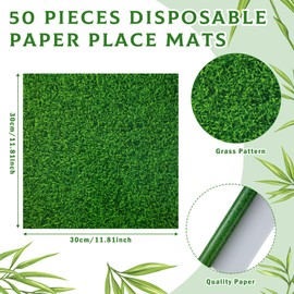 50 Pcs Disposable Grass Mat Square Fake Grass Placemats Green Grass Print Paper Placemats for Table Farmhouse Garden Celebration Indoor Outdoor Decoration, 11.8 x 11.8 Inch