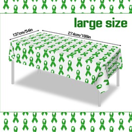 Buryeah 3 Pcs Mental Health Month Plastic Tablecloths Rectangle Table Cover Green Ribbon Waterproof Table Cloth for Kitchen Home Party Decor, 54 x 108 Inches
