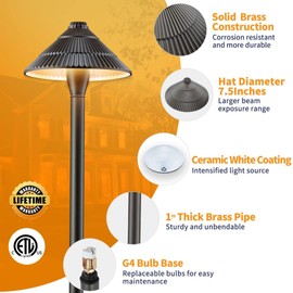 Gardenreet Landscape Path Lights Brass, 12V Low Voltage Pathway Lights Wired, Outdoor Garden Lights LED Waterproof, Textured Hat Bronze for Yard Walkway Driveway Without G4 Bulb