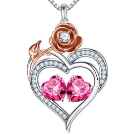 Iefil October Birthstone Pendant Necklace Jewelry, Anniversary Birthday Gift for Her Women Birthstone Jewelry Pink Sapphire Necklace