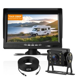 Wired Rear View Camera with 7" Monitor kit for Car Security, 1080P Truck Backup Camera 4 pin Connector Built-in LED Night Vision, Parking Line, 12V-24V for Truck