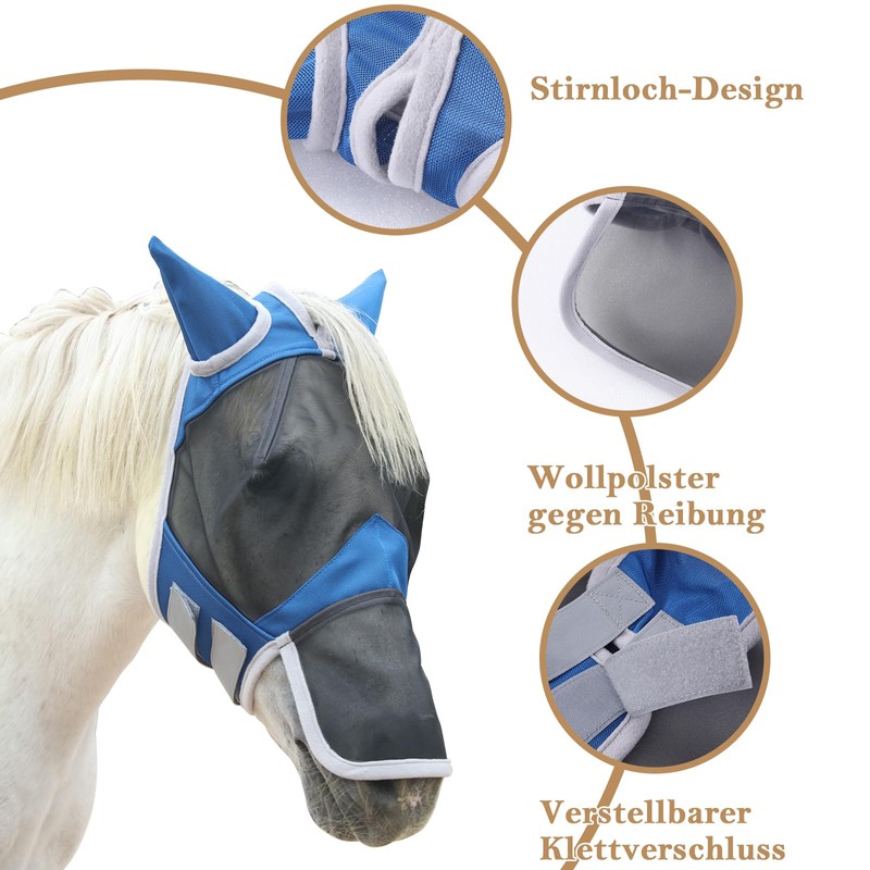 Gallopoff Fly Mask Horse, Horse Mask with Ears and Nose