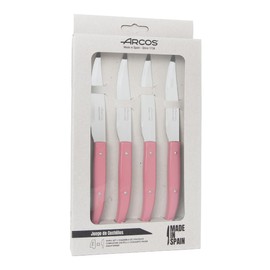 Arcos Table Knives - Steak Knives Set 4 pieces - Blade Nitrum Stainless Steel 4" / 110 mm - Smooth Edge - Polypropylene Handle - Pink Color