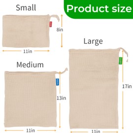 EVANTHI Reusable Produce Bags Set of 3 – Durable Mesh Bags in S M L Sizes for Organizing Fruits, Vegetables & Groceries – Washable and Breathable