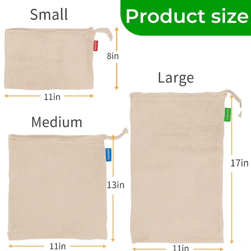 EVANTHI Reusable Produce Bags Set of 3 – Durable Mesh