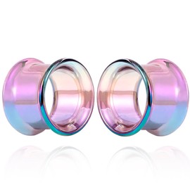 DOEARKO Glass Ear Gauges Plugs and Tunnels Double Flared Hypoallergenic Clear and Color Gauges for Ears Expander Body Jewelry (Rainbow, 10mm(00G))