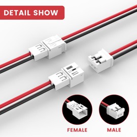 MOSWAG 20 PCS 26AWG 2-Pin JST Plug Connector Cable Male and Female Suitable for Mini RC Helicopters, LED Light Strips, Automobiles, Toys and More, Red and Black