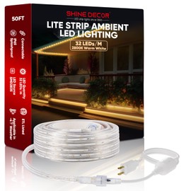 Shine Decor LED Strip Lights 36w Low Consumption, Cold Resistant IP65 Waterproof Outdoor Rope Light 120 VAC, Cuttable Connectable Indoor Lite Lighting Strip 50 FT ETL Listed 7x10mm 2800K Warm White
