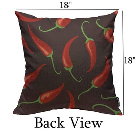 Mugod Red Chilli Pepper Throw Pillow Cover Tabasco Chilli Spices Pepper Black Seamless Pattern Decorative Square Pillow Case for Home Bedroom Living Room Cushion Cover 18x18 Inch