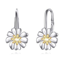 Daisy Earrings 925 Sterling Silver Daisy Leverback Earrings Flower Jewellery Present for Women Mom