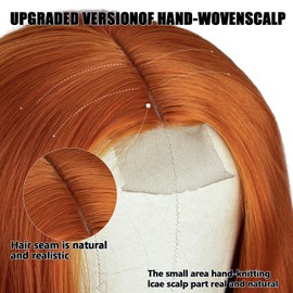 PORSMEER Long Copper Orange Wavy Wig for Women Lace Middle Part Curly Wavy Wig Natural Looking Synthetic Heat Resistant Fiber Wig for Daily Party Use 26 Inch