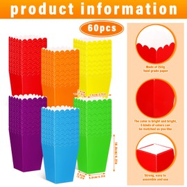 Sherr 60 Pcs Assorted Color Popcorn Boxes Mini Paper Popcorn Buckets Cardboard Popcorn Container Snack Popcorn Holders Popcorn Bags for Party Supplies and Movie Theater, Carnival Birthday Decorations