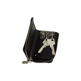 RFID Key Wallet and Key Pocket Against Data Theft with Zip All Around LEAS in Real Leather, Black - Special Edition, black, Rectangular