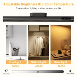 Hapfish Battery Powered Operated Wall Strip Lights, Rechargeable Magnetic LED Light Bar with Remote, Dimmable Desk Lamp, Under Cabinet Lighting Wireless for Mirror Closet Picture Room Kitchen - Black