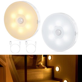 Tailcas Nachtlicht mit Bewegungsmelder, 2 Stück LED Nachtlicht Dimmbar USB Wiederaufladbar, 1000mAh, Warmweiß/Kaltweiß, Nachtlampe Schranklicht für Treppe, Kinderzimmer, Flur, Küche, Schlafzimmer
