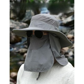 Green&Cozy Safari Hat, Wide Brim Hat, Men's, Ultra Lightweight, Moisture Wicking, Quick Drying, Mesh, UV Protection, Pollen, Sun Protection, 3-Way, Foldable, Fishing, Mountain Climbing, Outdoor Sports