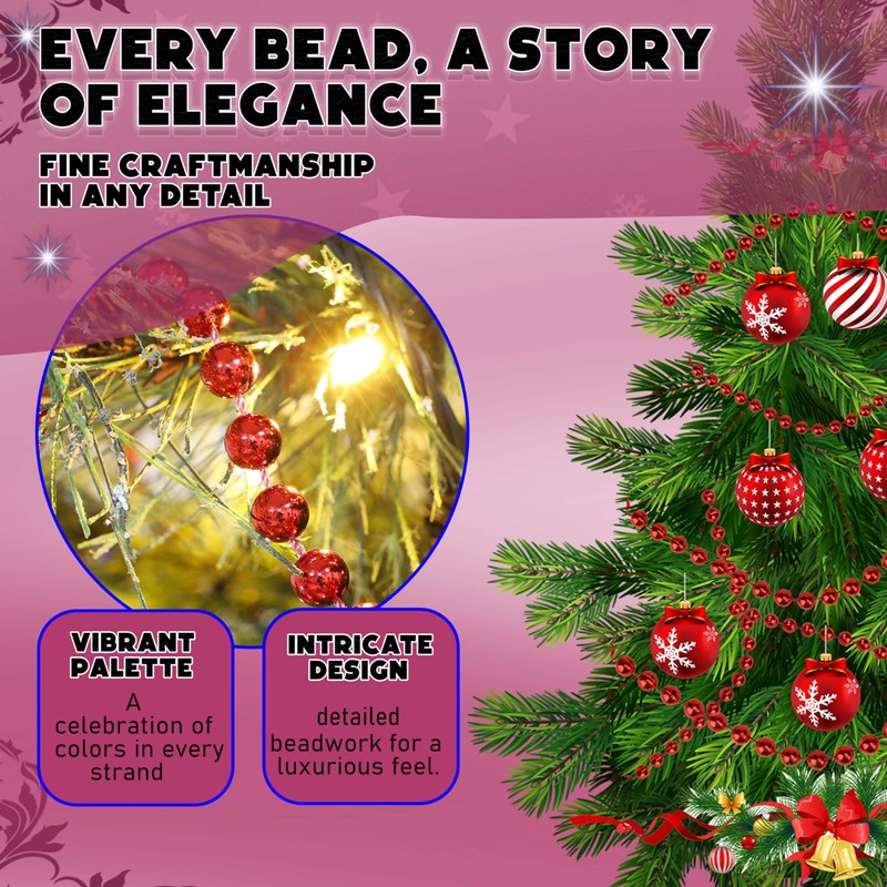 Christmas Bead Chain 10M, Luxury Plastic Garland, Xmas Tree Hanging