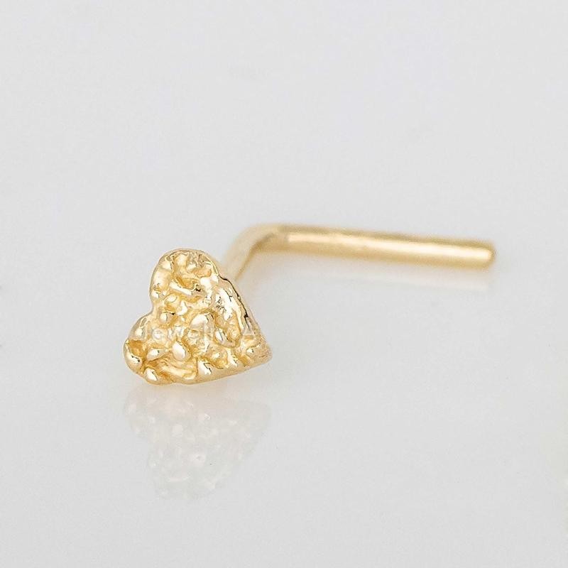 Solid Yellow Gold Nugget Heart Nose Stud, Heart Shape Nose