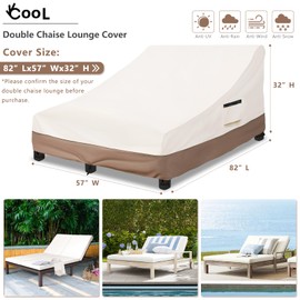 okcool 100% Waterproof Patio Double Wide Chaise Lounge Chair Cover, 600D Tough Canvas 80 Inch Outdoor Chaise Lounge Covers,Beige & Brown