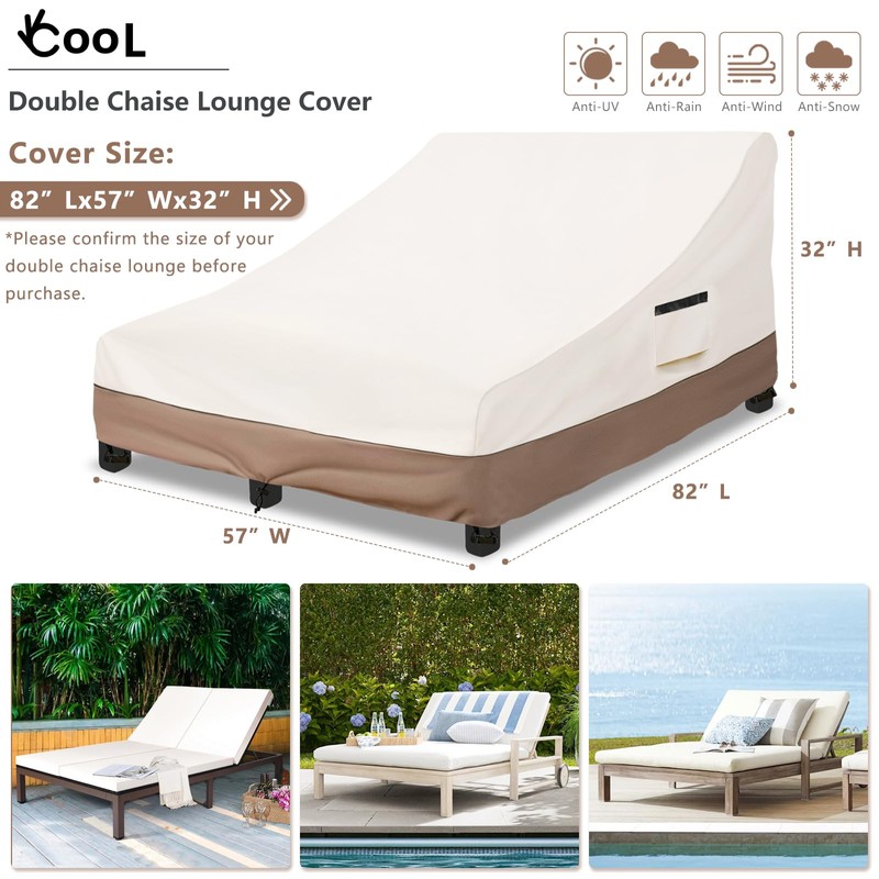 okcool 100% Waterproof Patio Double Wide Chaise Lounge Chair Cover,