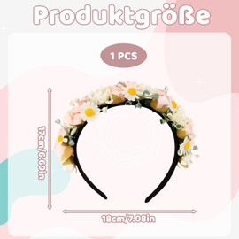 Haarreif Dirndl Blumen Trachten Haarschmuck, Sonnenblumen Haarband Blumen Haarkranz Stirnband Damen, Mädchen Kopfband mit Gemischten Blüten für Hochzeit Karneval Mottoparty (Beige Weiß)