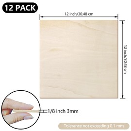 48 Pack Basswood Sheets 1/8 inch, 3mm Basswood for Laser Cutting, 12 x 12 inch Wood Slabs for Crafts, DIY Architectural Models Making, Wood Engraving, Staining, Drawing