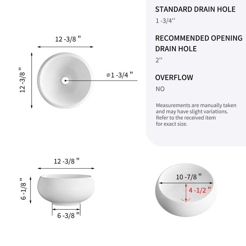 Extra Small Bathroom Sink Above Counter, OCEALAGOON 12 Inch Round