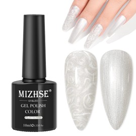 MIZHSE White Pearl Gel Nail Polish, Shell Thread Nail Gel Polish Shimmer Mermaid Gel Polish Soak Off UV Gel for Nail Salon Home DIY 10ml